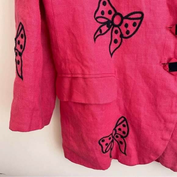 Vintage 80s‎ / 90s bright pink oversized blazer with embroidered  bow detail M - Picture 2 of 13